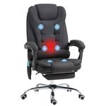 Vinsetto Massage Office Chair with 6 Vibration Points, Heated Linen Fabric Reclining Computer Chair, Swivel Desk Chair with Height Adjustable, Footrest, Black