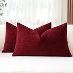 JOTOM Set of 2 Cushion Covers 30x50 cm Soft Chenille Red Decorative Throw Pillow Covers 12x20 Inch Lumbar Cushion Case Solid Pillowcases for Couch Sofa Living Room Bed Home Decor (Red)