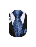 Barry.Wang Blue Paisley Ties Silk Necktie Set Handkerchief Cufflinks