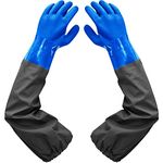 PU Waterproof Gloves, Pond Gloves Chemical Resistant Gloves for Men, Reusable Heavy Duty Waterproof Gloves for Painting, Chemical, and Acid Working