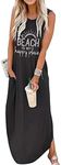 Women's Casual Beach Summer Dresses Sleeveless Graphic Long Sundress Cover Up Dresses with Pocket Black X-Large