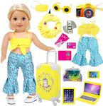 ebuddy Doll Clothes and Accessories 18 Inch Doll Travel Set with Unicorn Printed Luggage Suitcase Fit for 18 inch Girl Doll (No Doll)