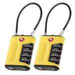 ZHEGE Luggage Locks TSA Approved, Travel Lock with Warning Button, Flexible Cable Suitcase Padlock with White Numbers, 4 Digit Locks for Traveling Bags, Backpack, Case, Tent, Lockers (2P, Yellow)