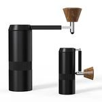 DHPO Manual Coffee Grinder CNC Cutting Stainless Steel Burrs Adjustable Setting Dual Bearing Central Axis Positioning Portable Folding Grinder, 20g Capacity (Mini, Black)