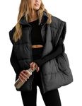 InterNos Womens Winter Puffer Vest Zip Up Stand Collar Sleeveless Padded Gilet Puffy Jacket, Black, Small