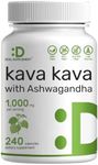 Kava Kava Supplement 750mg Per Serving, 240 Capsules, 4 Months Supply – Kava Kava Root Extract with Ashwagandha Root Powder – Non-GMO