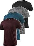 Ullnoy 4 Pack Men's Dry Fit T Shirt Moisture Wicking Athletic Tees Exercise Fitness Activewear Short Sleeves Gym Workout Top Black/Dark Gray/Navy/Wine Red S