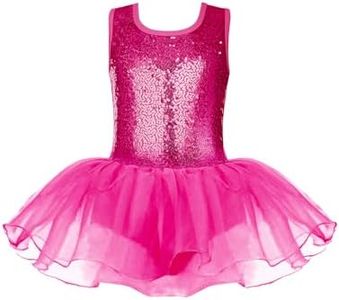 Arshiner Girls Dance Tutu Dress Sparkly Sequin Ballet Leotards Cross Back Ballerina Costumes for Toddler Party Hot Pink