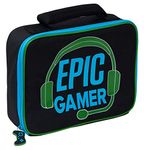 Epic Gamer Lunch Bag Kids Teens Adults Travel School Insulated Lunch Box with Bottle Holder Easy Wipe Clean & Strong Carry Handle