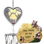 BANBERRY DESIGNS Cat Memorial Gift Set - Paw Prints on My Heart Winchimes and Small Cat Garden Stone -