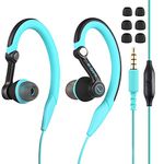 Mucro Sport Headphones Wired, Over Ear in-Ear Earbuds，Earhook Running Earphones, Headphones with Microphone for iPhone iPod Android Phone (Blue)