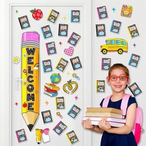 Back to School Classroom Decorations Set- Composition Notebook Bulletin Board Set Welcome Door Window Decor Composition Notebook Classroom Decor Back to School Teacher Supply for Classroom Wall Door