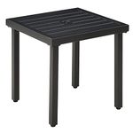 Outsunny Garden Side Table, 51x51cm Square Patio Coffee Table with Umbrella Hole, End Table with Steel Frame for Balcony, Black