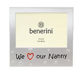 We Love Our Nanny ' - Expressions Photo Picture Frame Gift - 5 x 3.5 " - Brushed Aluminium Satin Silver Color