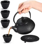 Kitchtic Japanese Coated Cast Iron Teapot Set of 4 - Kettle with Stainless Steel Infuser - Durable Heat Retention Tea Infusers - Japanese Style Kettles Teapots Tea for Home - for Green Tea, Loose Leaf