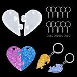 Zayookey 2 Pcs Heart Puzzle Resin Molds Silicone Jigsaw Keychain Molds Epoxy Resin Pendant Casting Mould with Hole and 10 Pieces Key Ring Chain for DIY Couple Keychain Jewellery Making (Heart-Shaped)