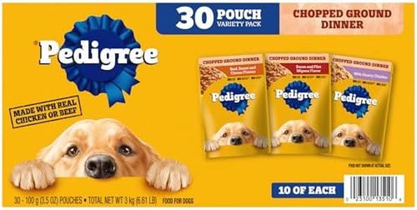 PEDIGREE CHOPPED GROUND DINNER Adult Soft Wet Dog Food 30-Count Variety Pack, 3.5 oz Pouches (Pack of 30)