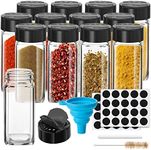 12 Pack Glass Spice Jars with Labels, 4oz Spices Containers Spice Jars with Black Shaker Lids, Empty Containers for Spice, Silicone Funnel and Pen Included