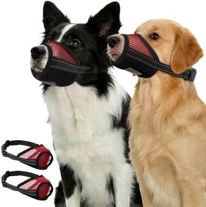 Pezluxe 2-Pack Dog Muzzle, Soft Air Mesh Muzzle Anti Biting Barking Chewing, Secure & Breathable Drinkable Pets Muzzles with Adjustable Strap, for Small Medium Large Dogs (Red-XL)