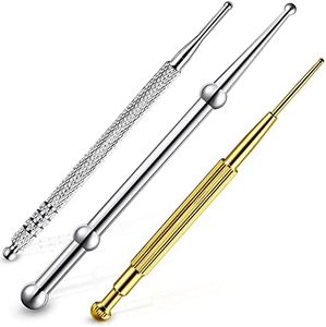 Nuanchu 2 Pieces Facial Reflexology Massage Tool Stainless Steel Manual Acupuncture Pen Retractable Double Headed Spring Loaded Ear and Body Point Probe, Gold, Silver