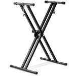 Save On Many Double-Brace X Keyboard Stand Heavy Duty Classic Music Musical Electronic Piano Stands Dual Braced with Locking Straps, Black (5 Position Folding Adjustable Height)