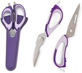 Multifunction Kitchen Food Scissors, Detachable Stainless Steel Heavy Duty Culinary Scissors, 7-in-1 Household Shears with Magnetic Holder, for Cut Poultry Meat Bone Vegetables Fruit Seafood (Purple)