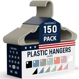 Neaties Plastic Hangers 100 Pack – Made in The USA – 6lb Capacity Standard Clothes Hangers with Notches and Reinforced Edges for Dresses, Lingerie, Shirts, Pants, and Jackets – Grey