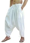 SARJANA HANDICRAFTS Men's Cotton Solid Harem Pants Yoga Trousers Hippie, White, One Size