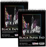 U.S. Art Supply 9" x 12" Premium Black Heavyweight Paper Sketch Pad, Pack of 2, 30 Sheets Each, 64lb (140gsm) - Spiral Bound Artist Drawing Paper - Colored Pencils, Gel Pens, Oil Pastels, Charcoal Ink