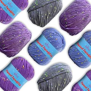 Tweed Twinkles Soft Baby Yarn for Crocheting, 8 Skeins, 696Yds/400G, Free Patterns - Acrylic Baby Blanket Knitting Yarn with Flecks - Size 3 DK Light Worsted Weight - Purple Pack