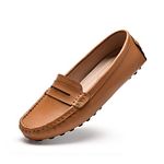 BEAUSEEN Women's Genuine Leather Penny Loafers Classic Driving Moccasins Casual Slip On Comfort Women Loafer Shoes, Brown, 6.5