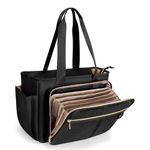 Prokva Teacher Tote Bag with Accordion File Organizer Pocket, Large Teacher Work Utility Bag for Women, Black (Patent Design)