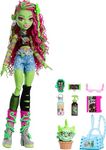 Monster High Venus McFlytrap Doll with Plant Monster Pet Cat Chewlian and Accessories Like Backpack, Notebook, Snacks and More