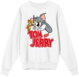 Bioworld Tom & Jerry Key Art Long Sleeve Crew Neck Women's White Fleece Pullover-Medium