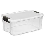 Sterilite 18 Qt Ultra Latch Box, Stackable Storage Bin with Lid, Plastic Container with Heavy Duty Latches to Organize, Clear and White Lid, 6-Pack