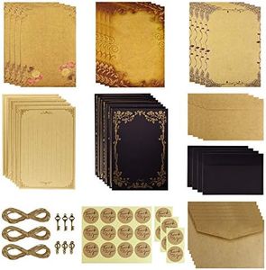 Dxhycc Vintage Stationary Paper and Envelopes Set, Aged Paper Writing Paper Stationery Set, 28 Sheets of Vintage Letter Papers, 14 Envelopes, 6 Hemp Ropes, 6 Retro Keys, 18 Sealing Stickers