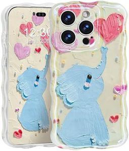Forhonbri Aesthetic Case for iPhone 14 Pro Case Cute Elephant IMD Oil Painting Glossy Pattern Buffer-tech Wavy Bumper Kawaii Slim Protective TPU Cool Stylish Phone Case for iPhone 14 Pro