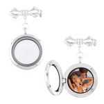 SUPERFINDINGS 2Pcs Bowknot Bouquet Photo Locket Charms Alloy Bridal Brooches Silver Bow Tie Wedding Memorial Brooches Pins Alloy Glass Photo Frame Sweater Shawl Clip for Bridal Decorations 5x3cm