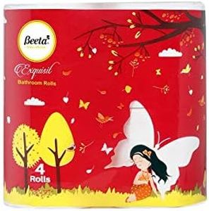 Beeta Ultra-Soft Toilet Tissue Paper Roll 120 mtr Plus | 3-ply Bath Tissue | White | 4 Rolls (Pack of 1)