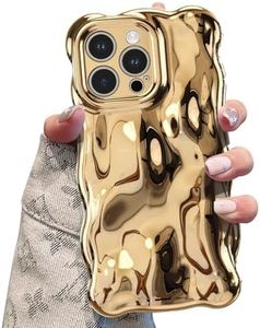 UEEBAI Case for iPhone 16 Pro Max, Cute Solid Color Curly Wave Shape Shockproof Soft Bumper Phone Case, Candy Water Ripple 3D Silicon Slim Pretty Case Non-Yellowing Cover, Gold