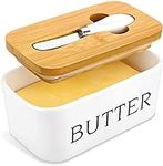 Large Butter Dish with Lid and Knife, 650ML Ceramics Butter Keeper Container with Silicone Sealing for Countertop, Airtight Butter Dish Butter Holder with Covers, Butter Box for Butter, Nuts, Cheese