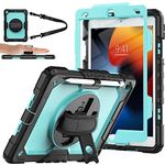 Case for iPad 10.2 2021/2020/2019 with Screen Protector Pencil Holder | SIBEITU Case for iPad 9th/8th/7th Generation 10.2 | 3-Layer Shockproof Protective Cover with Handstrap Kickstand | SkyBlue