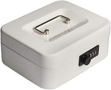 Decaller Cash Box with Combination Lock, Safe Metal Small Locking Box with Money Tray, 7 4/5" x 6 4/5" x 3 3/5" (Small, White)