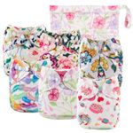 Babygoal Cloth Diaper Covers for Girls,Baby Adjustable Reusable Covers for Fitted Diapers and Prefolds, Baby Girl Clothes, 6pcs Covers+ One Free Wet Bag 6DCF04-CA