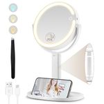 MOMOKUBA Magnifying Mirror with Light 20x, 8" Makeup Mirror with Light on Stand, Illuminated Makeup Mirror Double Sided 3 Colors 64 Led, Rechargeable Light Up Mirror 360° Rotation Pedestal Mirror