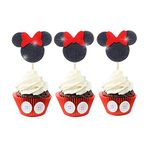 Minnie Mouse Cupcake Toppers Mickey Mouse Inspired Glitter Red and Black Cake Topper for Kids Girls Birthday Party Baby Shower Minnie Mouse Theme Party 24 Pack…