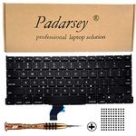 Padarsey Replacement Keyboard Compatible for MacBook Pro A1502 13" 2013-2015 Retina Series Black US Layout Part Numbers ME864 ME865 ME866 with 80Pce Keyboard Screws and Screwdriver