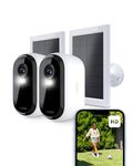 Arlo Essential 2 HD Video Security Camera Outdoor Wireless & 2 Solar Panels, Battery Operated, Colour Night Vision, Light, Siren, 2 Way Audio & WiFi, Arlo Secure Free Trial, 2 Cameras, White