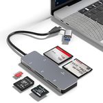 CFast Card Reader, USB 3.0 USB C CFast 2.0 Card Reader, 5Gbps Aluminum CFast Memory Card Adapter for SanDisk, Lexar, Transcend, Sony Card, Read 5 Cards Simultaneously for CFast/CF/SD/TF/XD Card