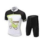 Kids Cycling Jersey Set (Short Sleeve Reflective Jersey + Padded Shorts) (Monster, 4-5 Years)